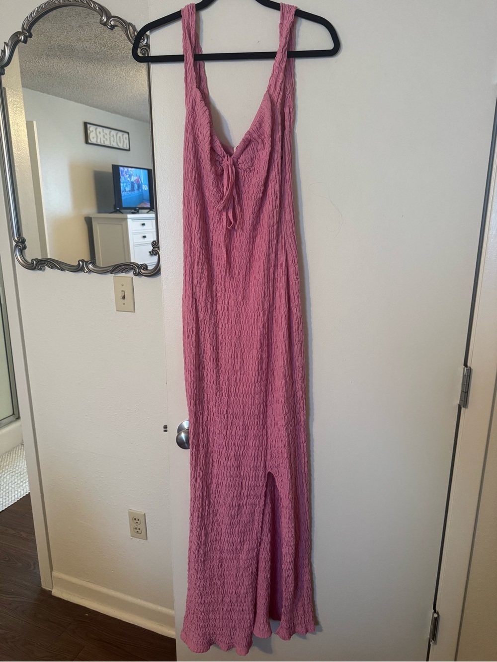 Free people Pink Crinkle Knit Maxi Dress